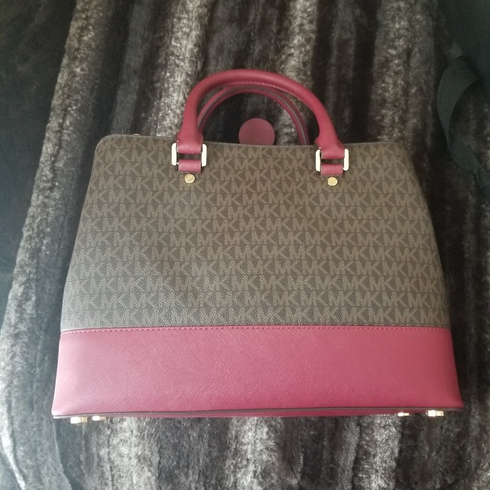 Michael Kors Lg Satchel with MK print and Mulberry